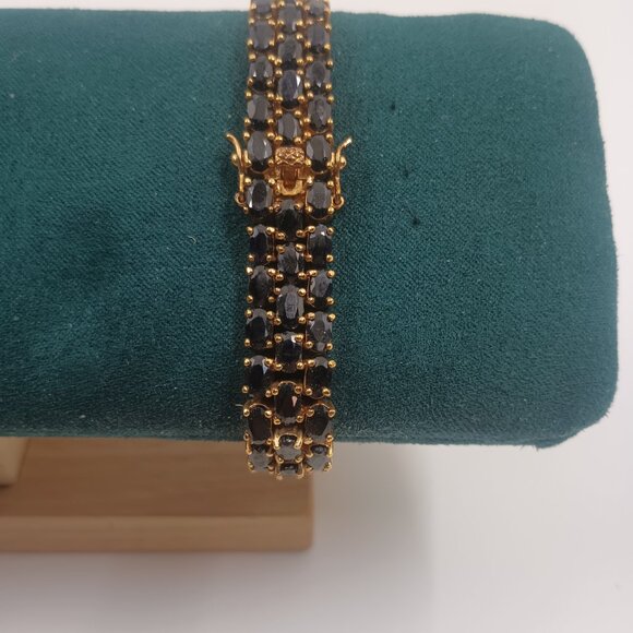 DBJ Sterling Silver 3 Row Oval Cut Black Sapphire Tennis Bracelet. - Picture 3 of 5